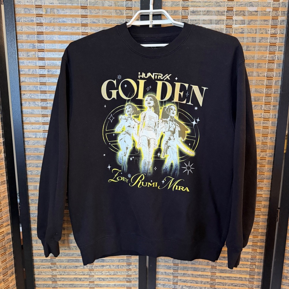 Netflix K-Pop Demon Hunters Sweatshirt Women XL Black Golden Graphic Crewneck